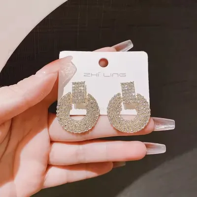 Korean Fashion Rhinestone Round Earrings